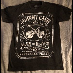 Johnny Cash MAN in Black Tshirt Men’s Sz S gray/white Classic Country Rock NEW
